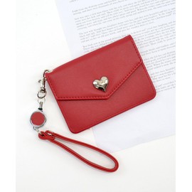 Altrose 332954-04 Red Pass Case Commuter Card Holder IC Card Case Commuter School with Reel Strap Pocket Heart Casy Simple Heart Cute Silver Synthetic Leather