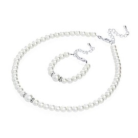 Crystal Dream Elegant Cream Simulated Pearl Baby Girl Necklace and Bracelet Stylish Gift Set (GS-P-C_S)