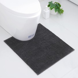 Homaxy Chenille Bathroom Rug Non-Slip Soft Toilet Rug with Cut-Out 50 x 60 cm, Absorbent Bath Mat Stand Toilet, Washable Bath Mat for Toilet, Dark Grey