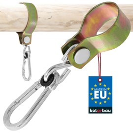 KOTARBAU® Swing Hook 50 mm Round Wood Carabiner Hook Swing Clamp Hammock Attachment Swing Hook for Swing Hook Swing Suspension Attachment Yellow Galvanised