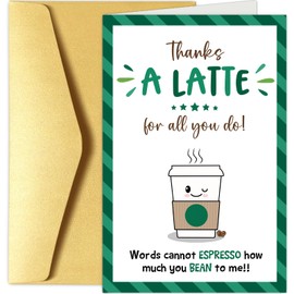 Funny Coffee Thank You Card for Boss Leader Colleague, Pun Appreciation Card for Boss Men Women, Lovely Bosses Day Card, Thanks A Latte for All You Do