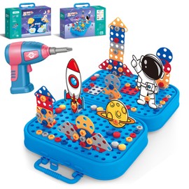 UIWDBDHE Juego de Herramientas para Niños, 213pcs Taladro Eléctrico de Juguete para Niños, Juguetes Educativos de Montaje, Herramientas para Niños de 3, 4, 5, 6 y 7 Años (Astronauta)