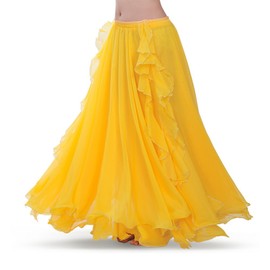 ROYAL SMEELA Chiffon Belly Dance Skirt Slit Bellydance Skirts Tribal Belly Dancer Costumes for Women Carnival Outfit Yellow