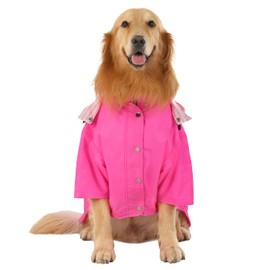 HDE Dog Raincoat Double Layer Zip Rain Jacket with Hood for Small to Large Dogs Pink - XL