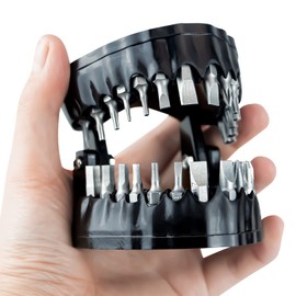 Denture Drill Bit Holder with 28 Bits fits 1/4 Inch Hex Bit and Drive Bit Adapter Unique Teeth Model Design Bit Holders Set as Tool and Home Decoration (Black)