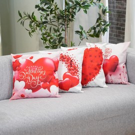 Valentines Day Pillow Covers 18x18, Valentine Pillow Covers 18x18 Set of 4, Decorative Throw Pillow Covers Red Heart Valentine's Day Case Set of 4 for Couch Sofa Living Room Outdoor Decorations
