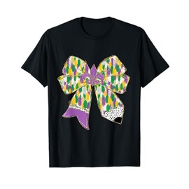 Teacher Krewe Mardi Gras Festival Fleur De Lis Coquette Bow T-Shirt