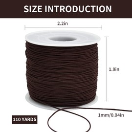 TONIFUL 1mm x 110 Yards Brown Elastic String for Bracelet Jewelry Making, Stretchy Cord for Bracelets, Rattail Macrame Necklaces Bulk Beading Thread Kumihimo