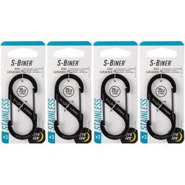 Nite Ize S-Biner Dual Carabiner Stainless Steel, Black, #3-Size, SB3-03-01 (4-Pack)