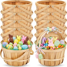 Marsui 10 Pcs Large Wooden Apple Basket 11 x 6.5'' Wicker Fruit Bushel Baskets with Handle for Garden Storage Organizing Farmers Personal or Commercial Use