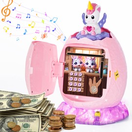 Yellcetoy Children's Unicorn Safe Money Box with Code Electric Safe Piggy Bank Money Box ATM Piggy Bank Birthday Christmas Easter Gifts for Girls 3 4 5 6 7 8 9+ Years
