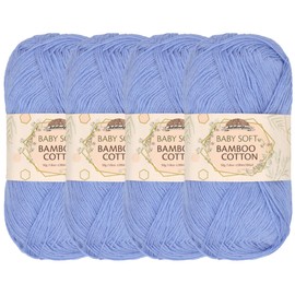 JubileeYarn Baby Soft Bamboo Cotton Yarn - 50g/Skein - Glacier Blue - 4 Skeins
