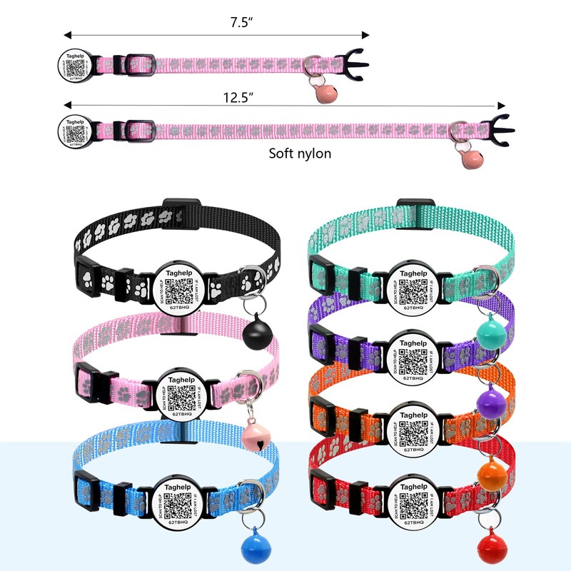 2-Pack Footprint & Reflective Cat Collar with QR Code Smart