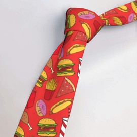 WOAIDY Men's Ties Fast Food Necktie Skinny Neck Tie for Weddings Party Business Groom Dances
