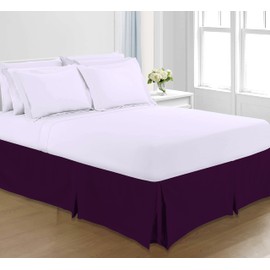 Sapphire Collection PLAIN DYED POLY COTTON PLEATED PLATFORM BASE VALANCE SHEETS (Double, Plum)