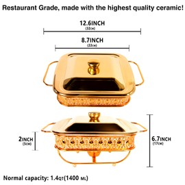 jinsongdafa Casserole Dish 8.7" x 8.7"Glass Baking Dish with Stainless Steel Lid and Rack, Golden Square 1.4 Qt Large Baking Pan for Casserole & Lasagna, Microwave Dishwasher Freezer Oven Safe