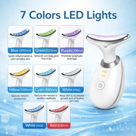 LED Face Massager 7-in-1, EMS Microcurrent Facial & Neck Massager, 45°C Heating Face Sculptor, Skin Tightening & Face Lifting Device, Anti-Aging Beauty Tool for Women