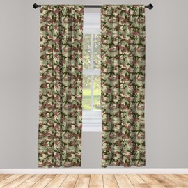Ambesonne Camo Window Curtains Pack of 2, Illustrated Green Camouflage in Forest Colors Hunter Theme, Lightweight Set with Rod Pocket, 4 Panels of - 28" x 95",Dark Green