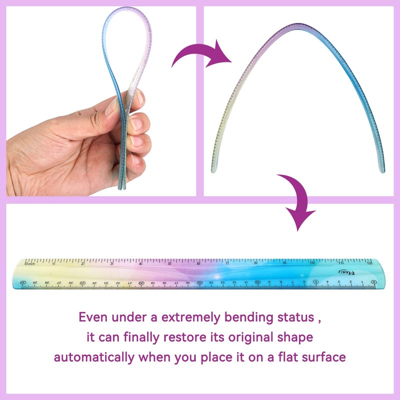 Grevosea 2-Piece Flexible Ruler, 30cm/12inch Plastic Straight Edge Ruler, Soft