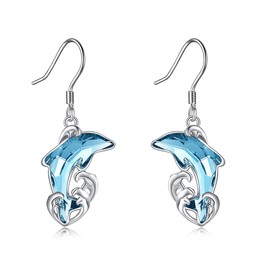 YFN Dolphin Earrings for Women Girls Sterling Silver Crystal Dangle Drop Earrings