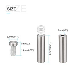 METALLIXITY Drawing Spacer Screws (12 x 50 mm) 5 Pieces Stainless Steel Advertising Screws Glass Acrylic Nails - for Picture Frame Signs Display