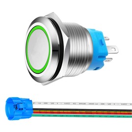 Gebildet 0.87 inch/22 mm Momentary Push Button Stainless Steel Button 12V-24V 5A LED 1NO1NC SPDT On/Off Waterproof with Cable Socket Plug (Green LED)