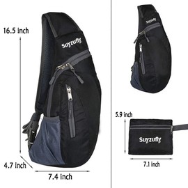 Men Women Foldable Sling Bags Shoulder Chest Backpack Crossbody Daypack for Cycling Walking Hiking Black