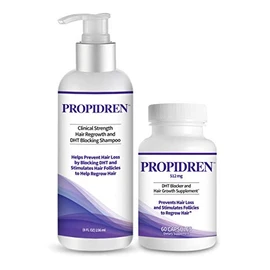 Propidren Combo Pack - DHT Blocker & Hair Growth Supplement (1 Bottle, 60 Count) & Shampoo (1 Bottle, 8 Ounces) to Prevent & Stop Hair Loss & Regrow Hair. Proprietary Hair Regrowth Treatment