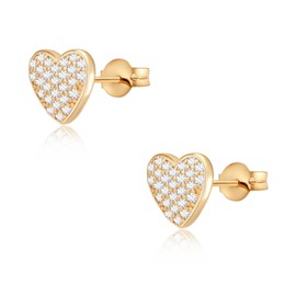 14K Gold Heart Stud Earrings Cubic Zirconia Earrings for Women 14K Gold Plated Earrings Heart Earrings (style 3)