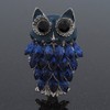 Navy Blue Diamante Enamel 'Owl' Brooch In Rhodium Plating -