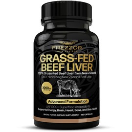 FREZZOR New Zealand 100% Live-Grass-Fed Beef Liver 180 Capsules, Supports Energy Production, Detoxification, Digestion, Immunity and Full Body Wellness, Non-GMO, 3000mg