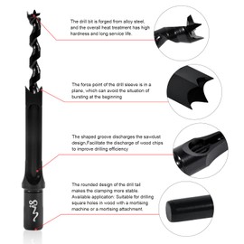 SaferCCTV Square Hole Drill Bit Set for Wood, Bearing Steel Hardness Sharp Mortise Drill Bit 3/4inch, 5/8-Inch, 9/16-Inch Woodworking Mortising Drill Bit-3Pcs