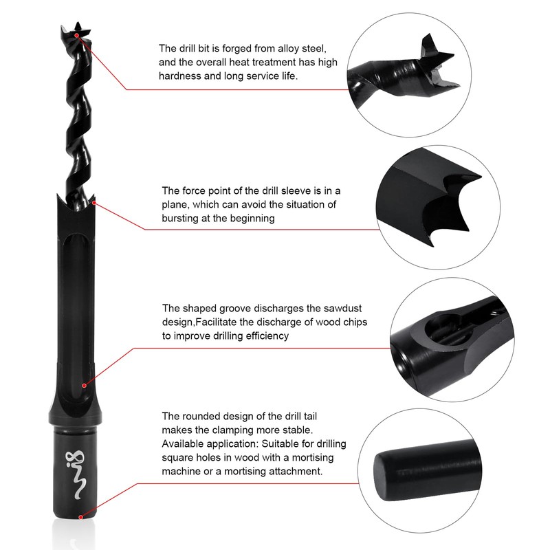 SaferCCTV Square Hole Drill Bit Set for Wood, Bearing Steel