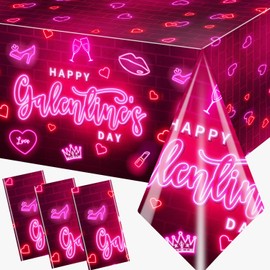 ILUIGGW ILUIGGW 3Pieces Galentines Day Decorations Tablecloth, Pink Neon Galentines Day Party Tablecloth Galentines Gang Happy Galentines Day Table Cover for Girl Ladies Galentines Day Party Decorations