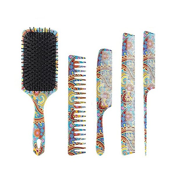Hair Brush 5 Pcs For Long Short Thick Thin Curly Straight Wavy Dry Hair For Men Women Kids, Softens And Improves Hair Texture, Giftbox & 5pcs Comb Included