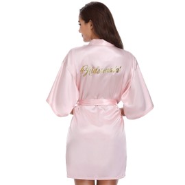 Vlazom Satin Bridal Bridesmaid Robes Silk Bride Party Bathrobes Dressing Gwon, Glitter Bridesmaid Robe, B-Pink for Bridesmaid, M(UK 10-12)