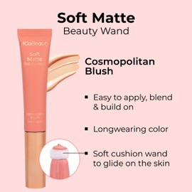 MCoBeauty Soft Matte Beauty Wand, Cosmopolitan Blush, Velvety Finish of Buildable Color, Vegan, Cruelty Free Cosmetics