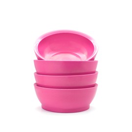 CaliBowl Large Non-Spill Plastic Bowl Set - 28oz Reusable Kitchen Bowls with Concave Inner Lip and Non-Slip Base - For Cereal, Soups, Mixing and Serving - Set of 4 - Pink