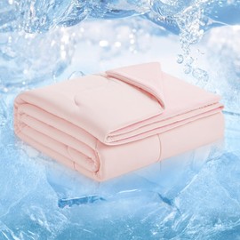 Cozy Bliss Cooling Comforter King Size, Reversible Cooling Blanket for Hot Sleepers and Night Sweats, Q-Max 0.4 Breathable Summer Comforter Quilt, Lightweight Soft Silky Smooth, Cool Pink