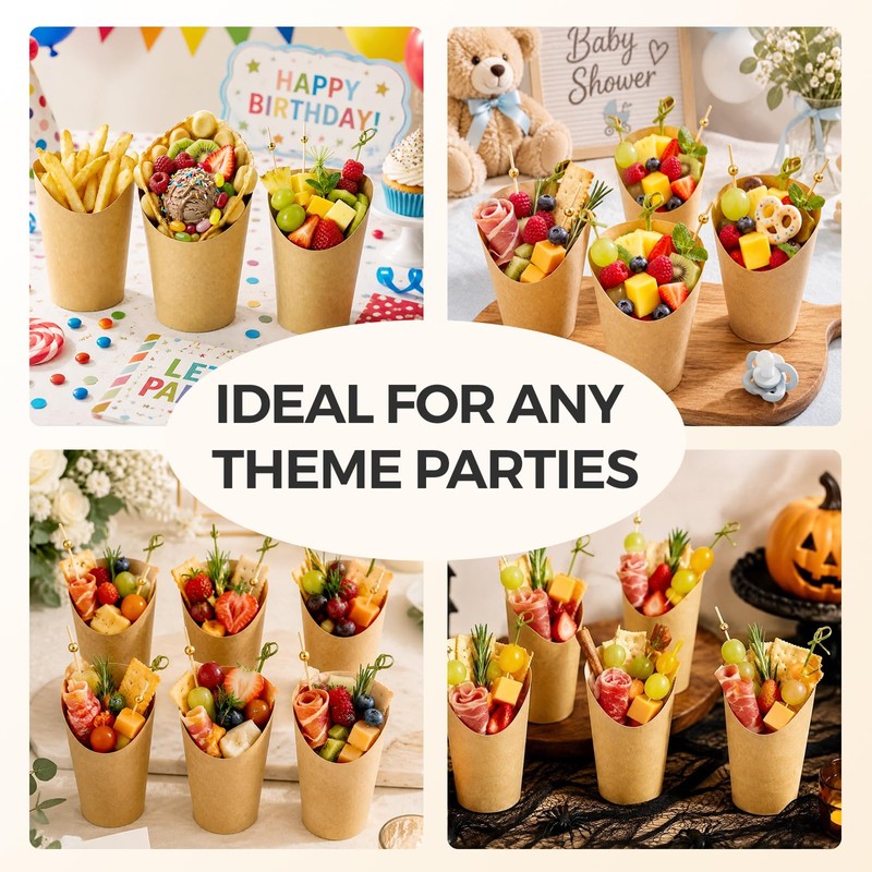 100 Pcs Charcuterie Cups with Sticks 14oz French Fries Holder