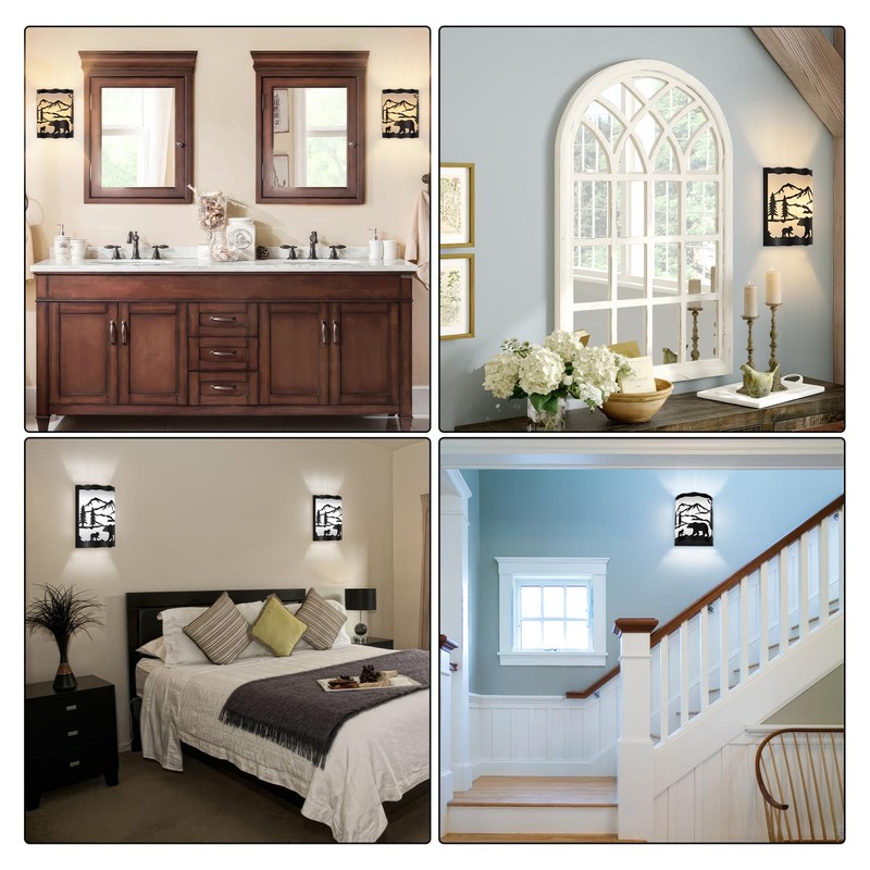 Monaxon Farmhouse Bear Wall Sconce Light with Shade, E26 Base