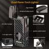 SEMKONT Cigar Lighter,4 Jet Flame Refillable Butane with V Cut