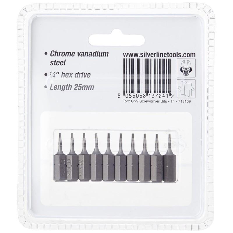 Silverline 718109 T4 Cr-V Screwdriver Bits 10pk T4
