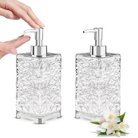 Zosenyer Set of 2 Refillable Soap Dispensers, 400 ml, Transparent Pump Bottle with Wave Design & Leak-Proof, for Kitchen, Bathroom, Travel, Dishwashing Liquid, Shower Gel, Shampoo Dispenser (Square