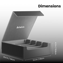 binirin Trading Card Storage Box for Commander Display, 3000+ MTG Deck Box with 4 Toploaders & Card Supporters, PU Leather Card Deck Case Fits MTG Yugioh TCG Magic Game & Sports Cards (Black&Grey)