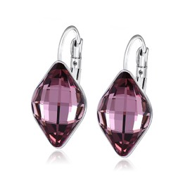 XUPING Silver Dangle Earrings for Women Leverback Crystal Small Huggie Cubic Zirconia Hypoallergenic Trendy Earring Jewelry（Red）, Cubic Zirconia, crystal