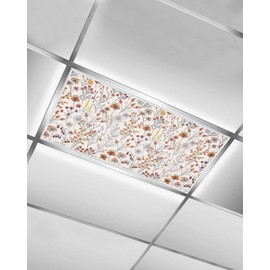 TOUBE 1 Pack Fluorescent Light Covers Wildflowers Hand Painted Orange Illustration Magnetic Light Cover Fluorescent Light Shade Panel Ceiling Magnetic Light Filters for Home Drop Ceiling, 4 x 2 Feet