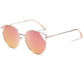 Duco Vintage Retro Round Metal Polarized Sunglasses for Men Women 100% UV400 Protection W018 (Gold Pink)