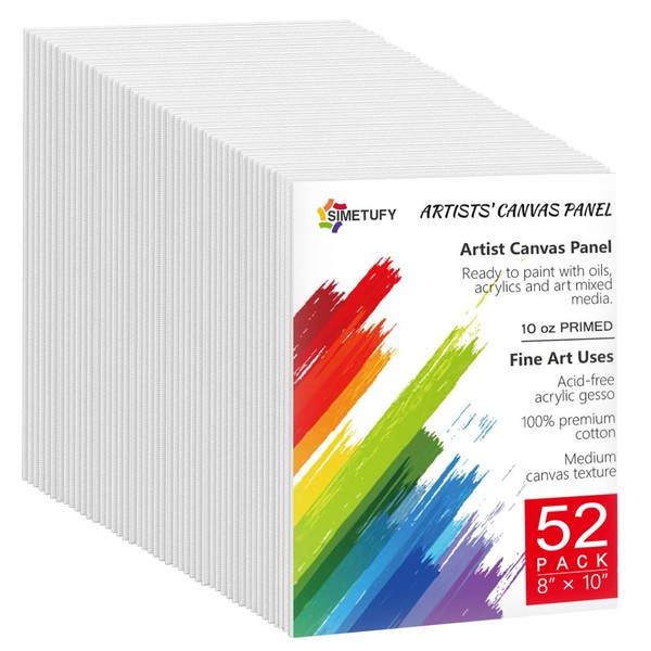 Canvas Boards for Painting, 52 Pack 8 x 10 Inch Blank Canvas for Painting Using Acrylic Paint or Oil (Pre-Primed)