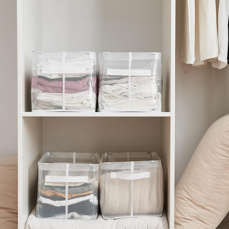 Clear Large Storage Baskets for Shelves, Collapsible Storage Bins with